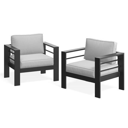 ROYALCRAFT Patio Furniture Metal Armchair Set of 2, Metal Outdoor Chairs with Upgraded Cushions, All-weather Outdoor Single Sofa for Balcony, Garden, Deck, Backyard, Black