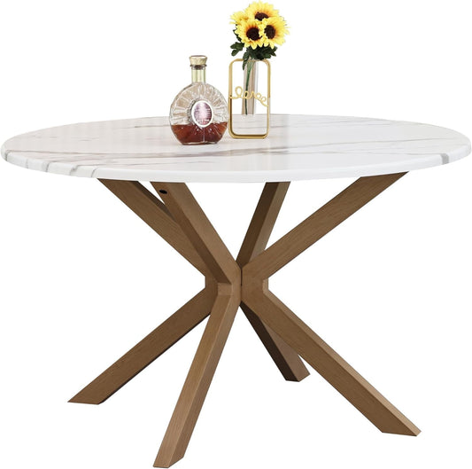 Royalcraft 47" Round Dining Table, Mid Century Modern Table for 4-6 Person，White