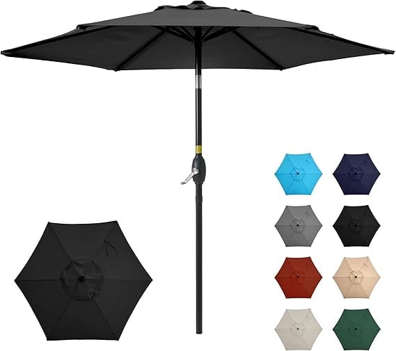 7.5ft Outdoor Patio Umbrella, Patio Umbrella, Market Umbrella, Luxury Metal Pole Umbrella with Push Button Tilt and Crank, 6 Ribs, Polyester Canopy