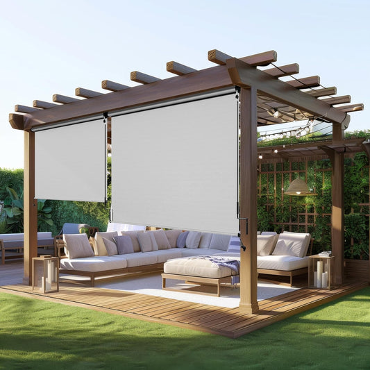 Outdoor Roller Shades for Patio New Material with 95% UV Protection, Cordless Patio Shades Roll Up Outdoor Blinds with Crank Handle for Shading, Protect Privacy, No Valance, (6' W X 6' L), Grey