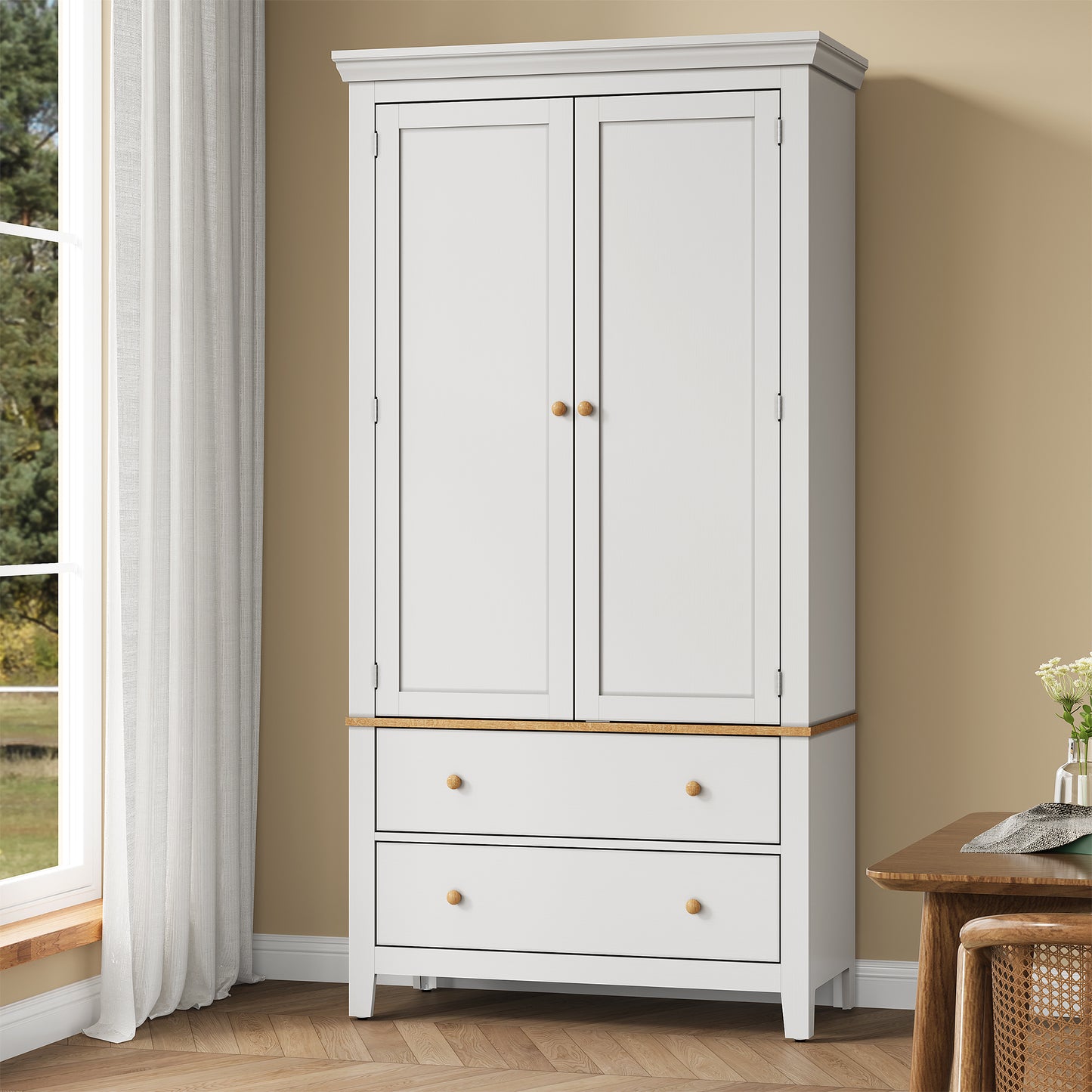 Royalcraft 70'' Tall Kitchen Pantry Cabinet, Wood Cupboard with 8 Door Storage Shelves, Large Storage Cabinet with Drawers & Adjustable Shelves for Kitchen, Dining Room, Living Room, Laundry, White