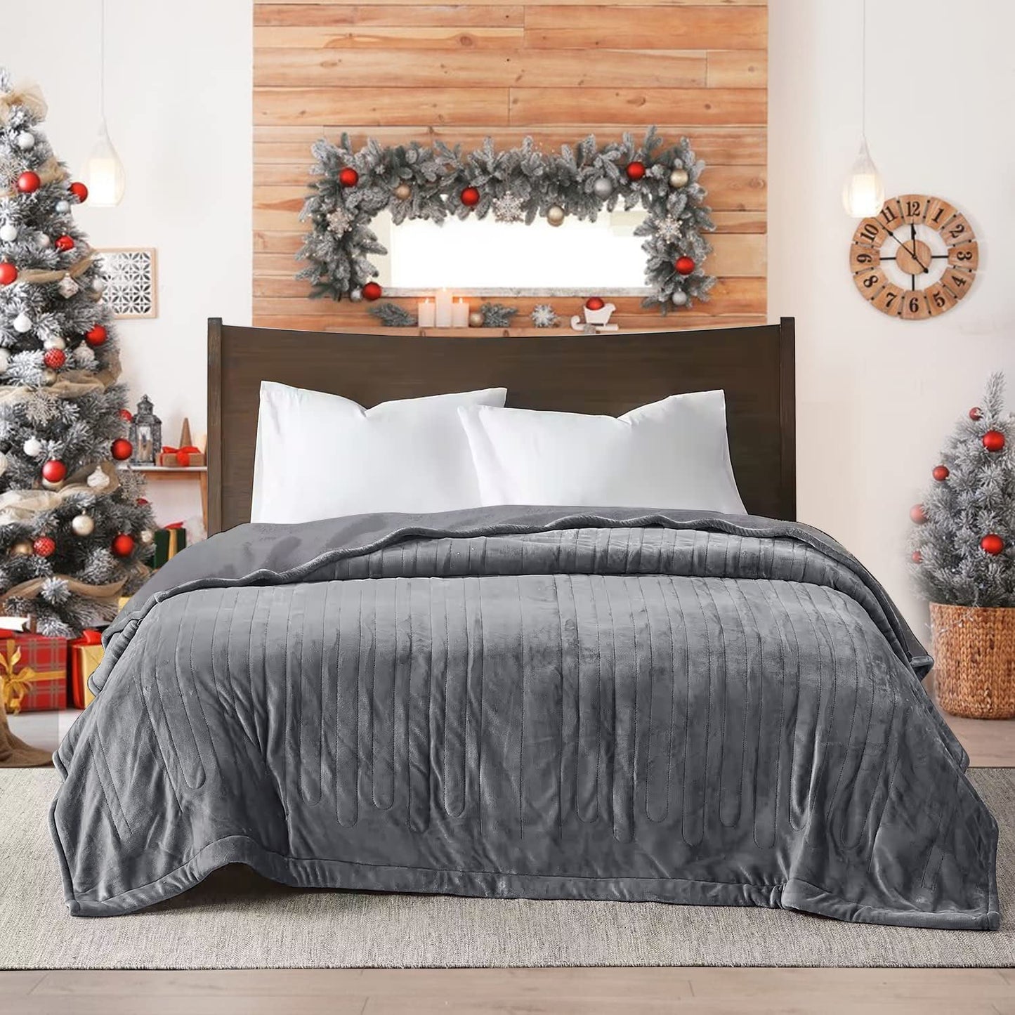 Royalcraft Electric Blanket Queen Size with Dual Controllers,10 Heating Levels& 12 Hours Auto-off, Blue