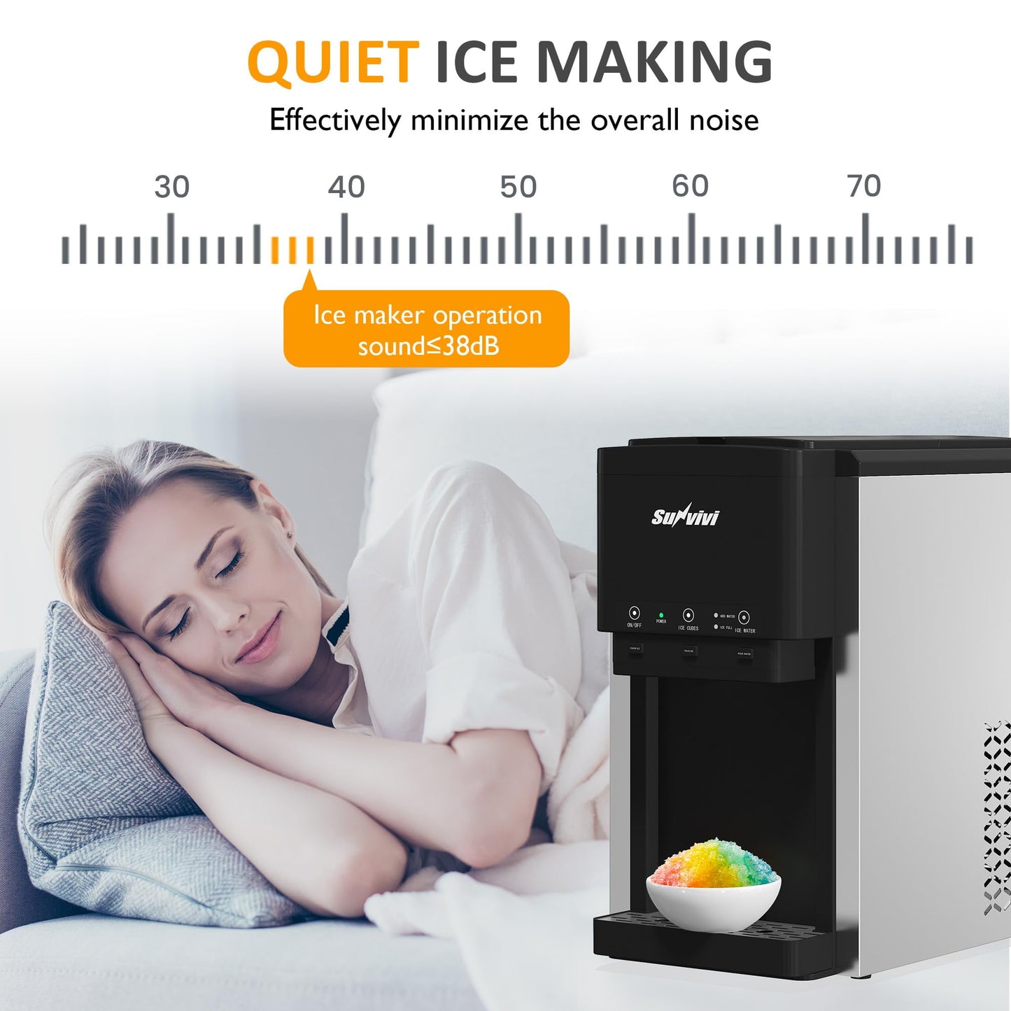 Royalcraft 3 in 1 Water Dispenser with Ice Maker, Ice Crushing & Ice Water, Nugget Ice Maker Countertop, 44lbs in 24Hrs, 12 Ice Cubes in 6 Mins, Ice Dispenser, Ideal for Home, Kitchen, RV