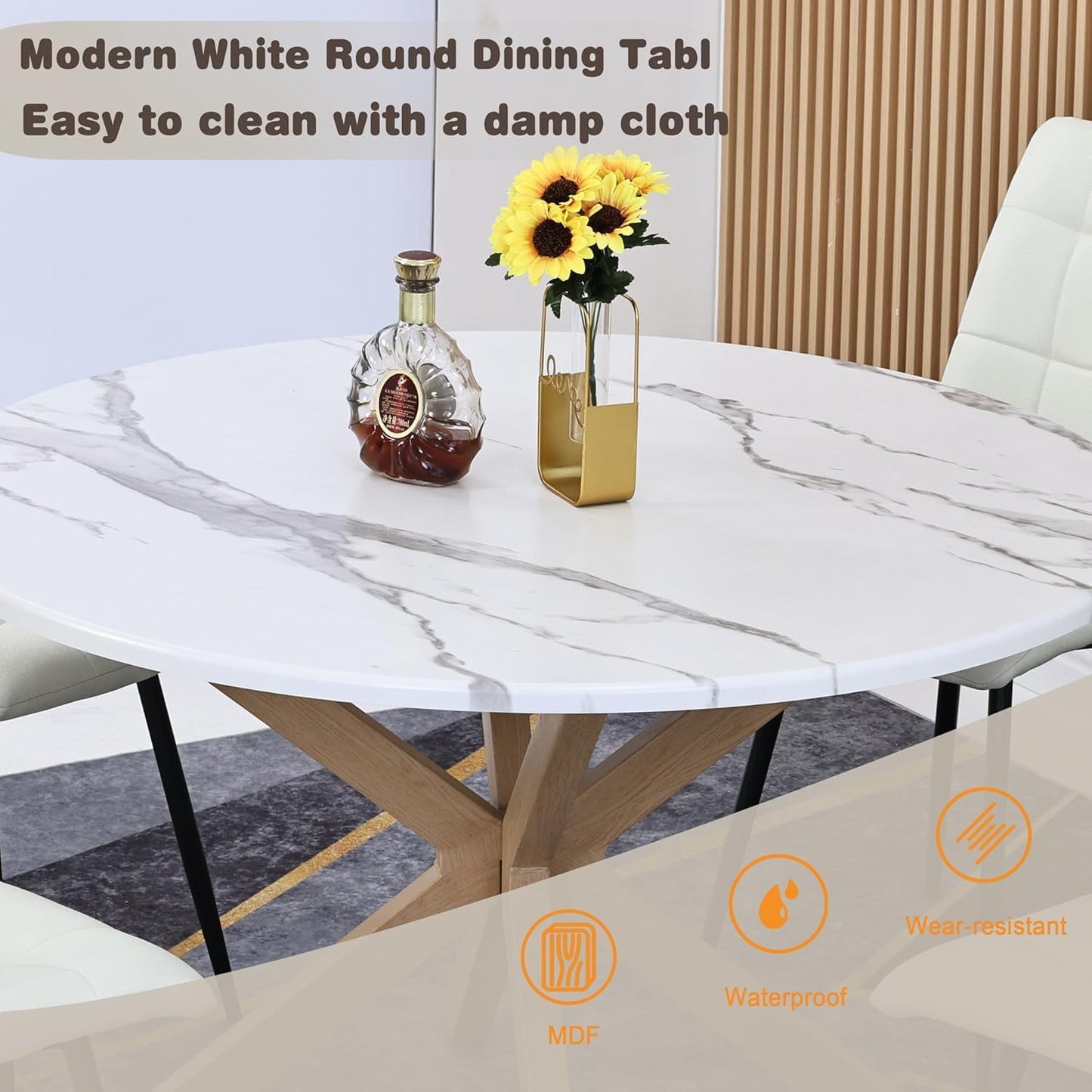 Superjoe  Mid Century Modern Round Table for 4-6 Person, 47" Dining Table for Home, White