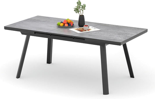 Royalcraft Patio Dining Expandable Table, 59inches- 75inches Aluminum Outdoor Dining Table, Rectangular Patio Table with Adjustable Feet, Metal Outdoor Table for 4-8 Person, Backyard Garden Porch Deck, Grey