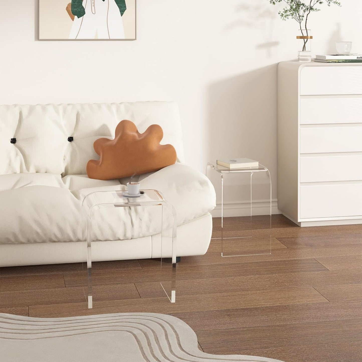 CozyHome Acrylic End Table, Contemporary Square Nightstand and Side Table, Clear Lucite Coffee Table with Waterfall Edges for Small Living Room, Bathroom, Bedroom and Office£¬2 Pcs
