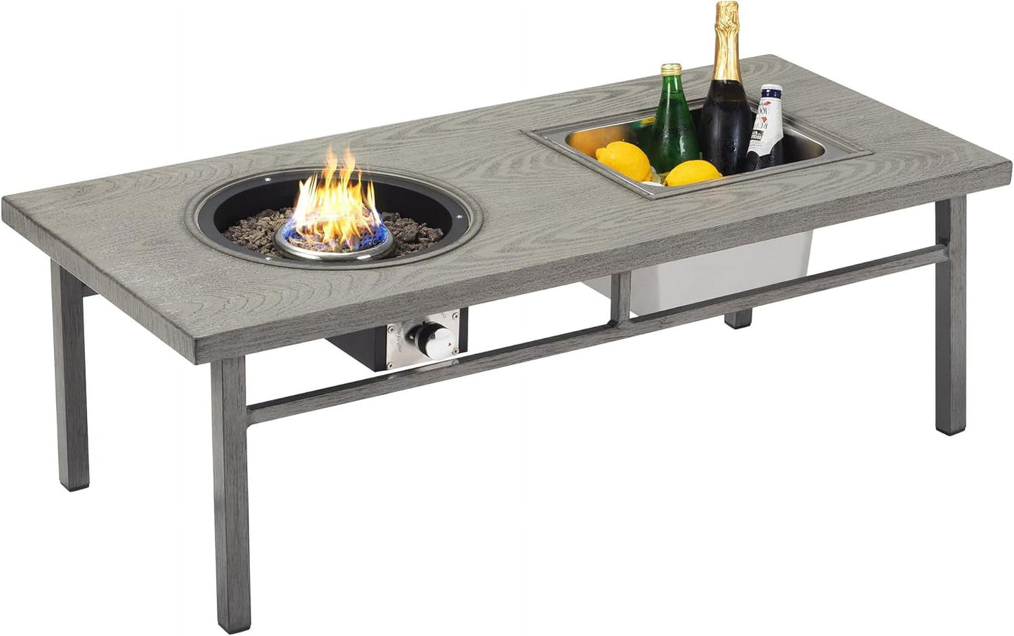 Royalcraft Aluminum Propane Fire Pit Table, 47" 50,000 BTU Multifunctional Fire Table with CSA Certification, 4.5 Gallons Ice Bucket, and Lava Rocks, 3-in-1 Coffee Table for Outdoor Patio, Grey