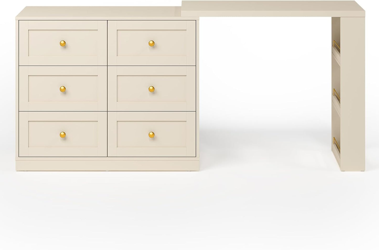 Royalcraft 6-Drawer Extendable Corner Vanity Table and Dresser Combo with 3 Side Shelves, Makeup Vanity Desk, Wood Dressing Table for Bedroom, Dressing Room