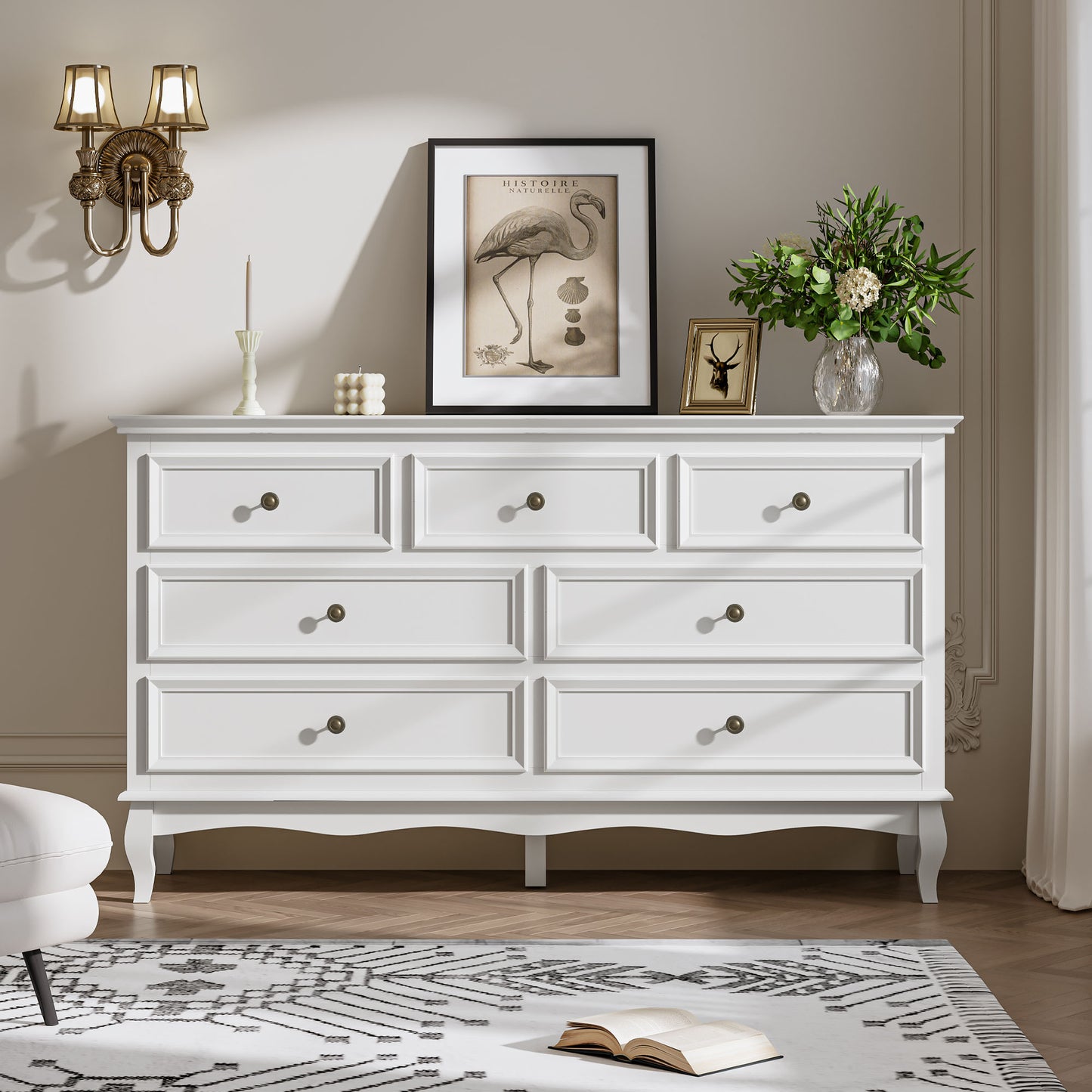 Dresser for Bedroom, 7 Drawers Dresser with Distinctive Wooden Legs & Black Paint Finish, Black Drawer Dresser with Spacious Storage Space for Bedroom, Living Room, Hallway