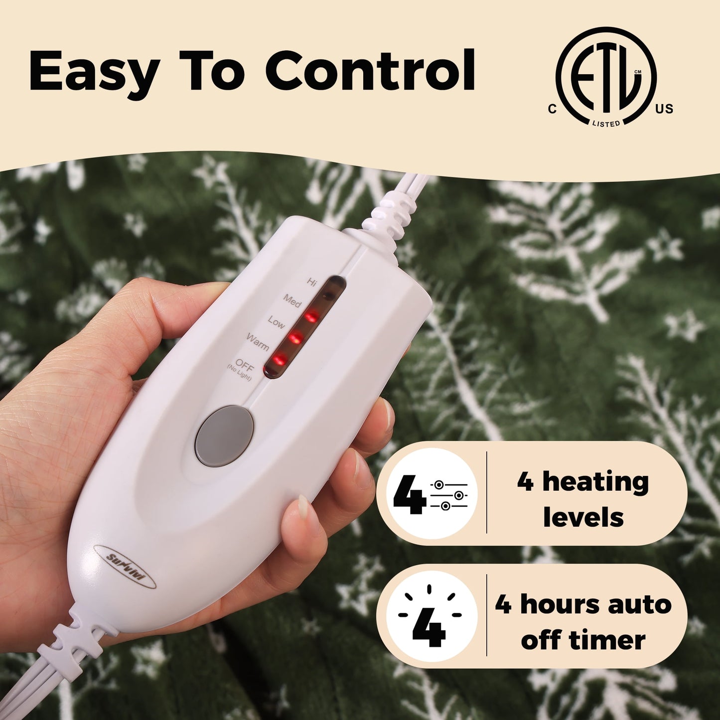 SUNVIVI Electric Blanket King Size with Dual Controllers,10 Heating Levels& 12 hours Auto-off,Overheat Protection,Blue