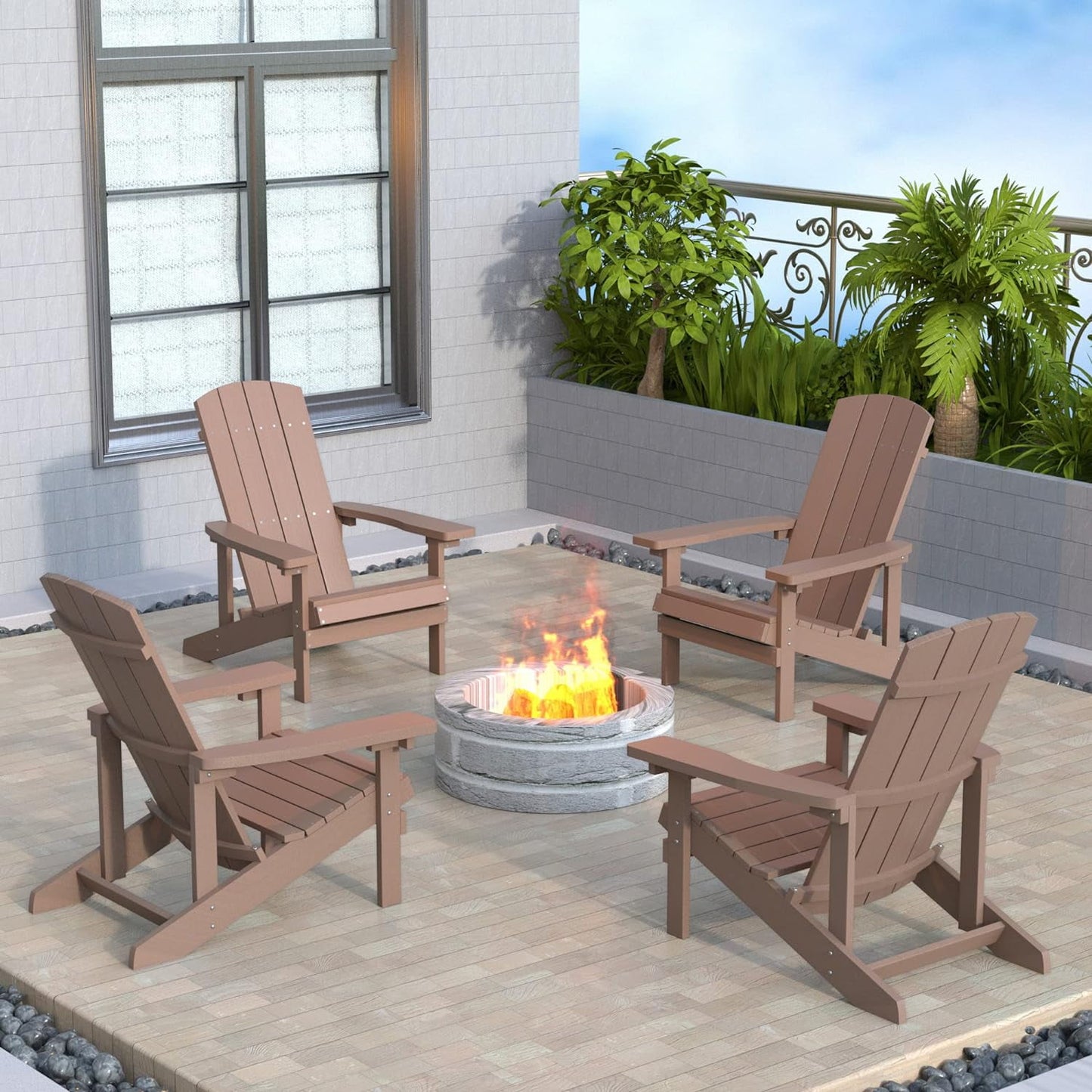 Royalcraft Adirondack Chairs, Weather Resistant Hips Plastic Fire Pit Chairs, Modern Poly Adorondic Outside Chairs, 350 LBS Adirondack Chair for Easy Assembly, White