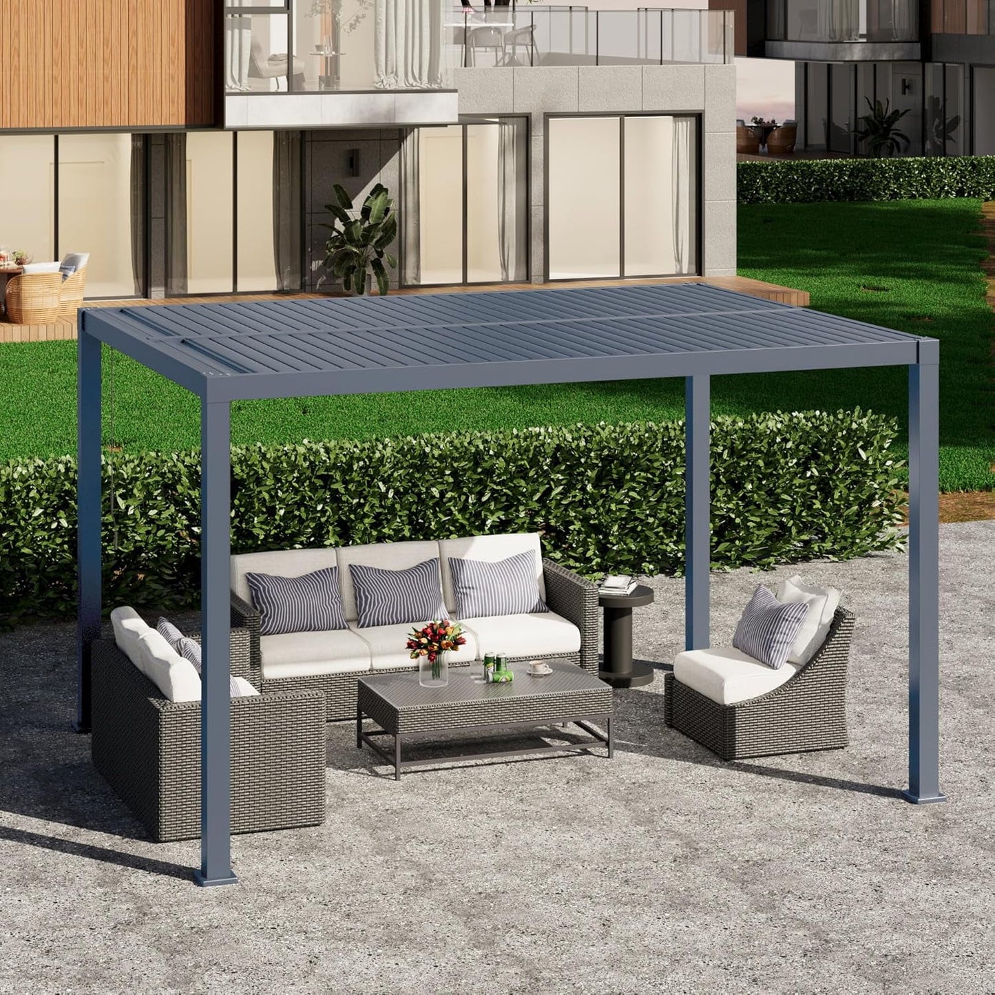 RoyalCraft 10'x13' Adjustable Louvered Pergola, Heavy-Duty Aluminum Outdoor Pergola, Metal Hardtop Pergola with Adjustable Roof for Patio, Deck, Garden, Yard, Grey