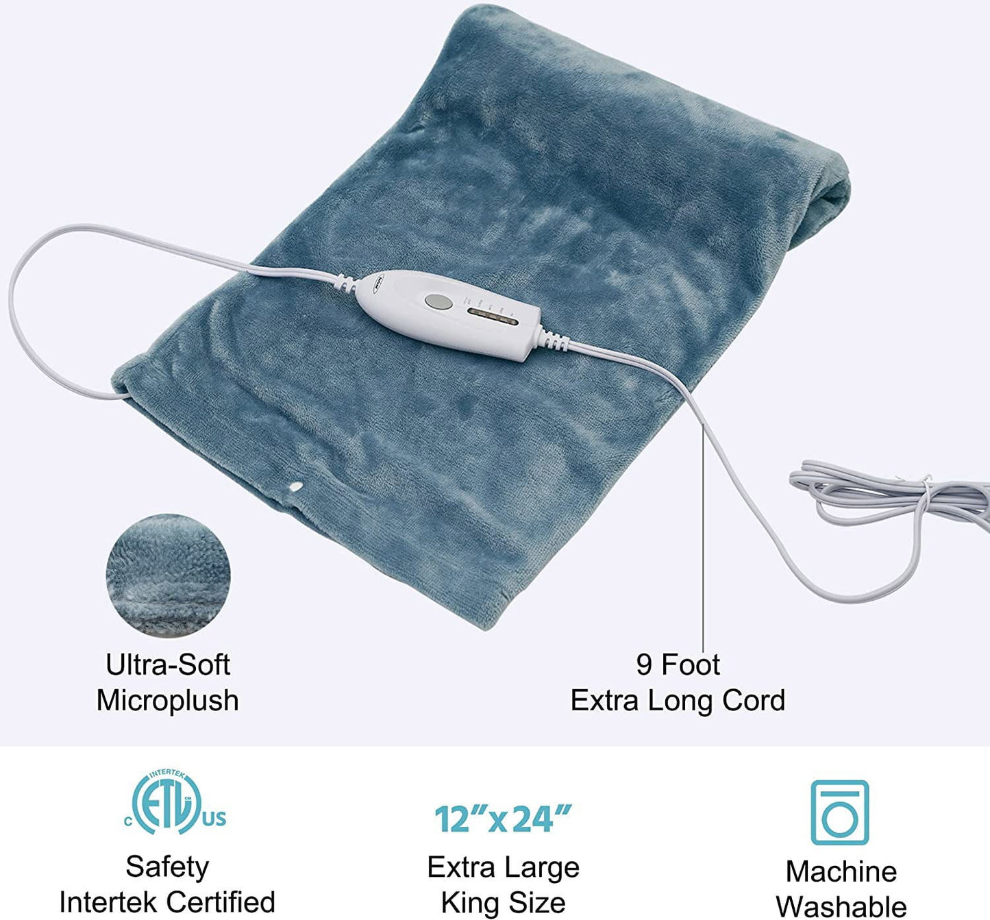 Royalcraft 50" x 60" Electric Blankets Heated Throw Soft Flannel Heating Blanket with 4 Hours Auto Off, 5 Years Warranty, ETL Certified, Machine Washable, Grey