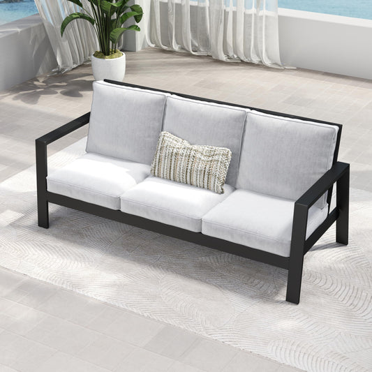 May in Color Aluminum Outdoor Patio Sofa, Water-Resistant Metal 3-Seat Couch with Thick Cushions, Patio Conversation Sofa Couch for Deck Garden Poolside, Grey