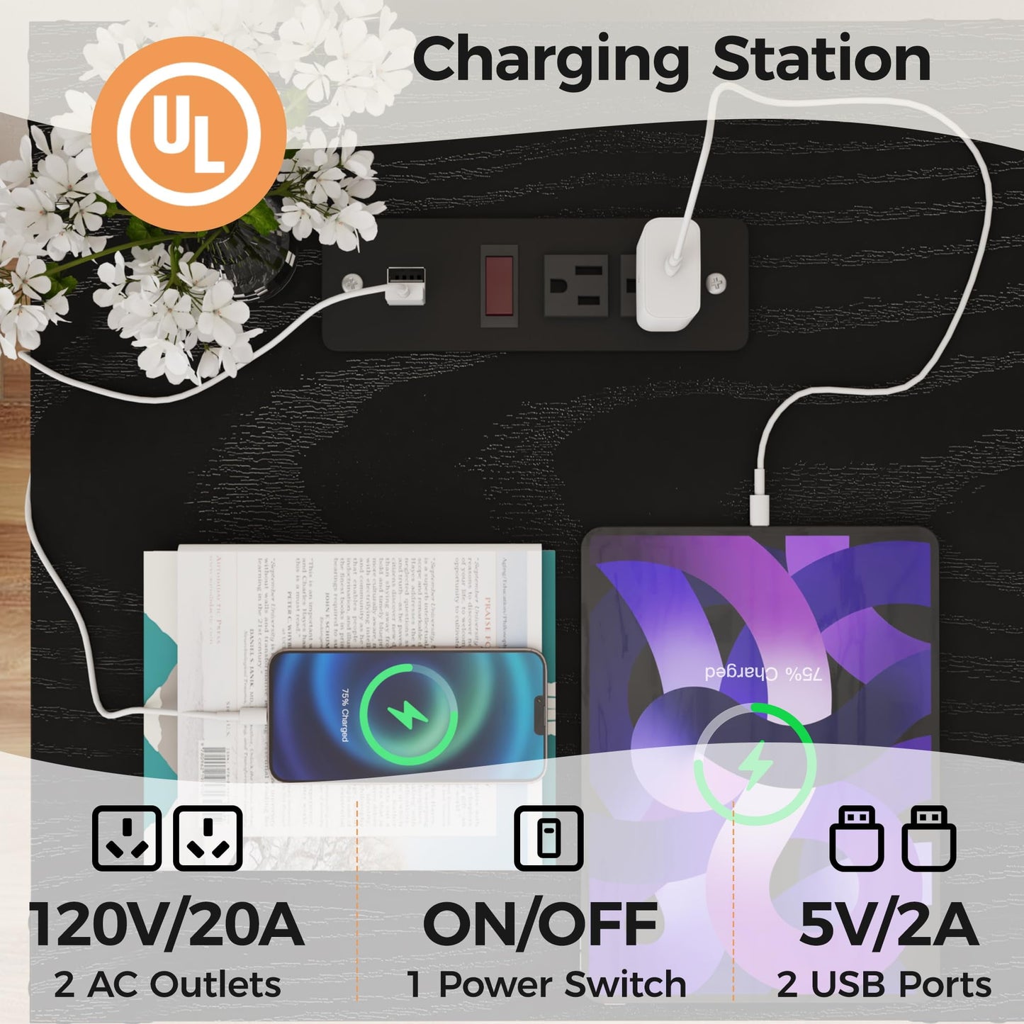 Mayincolor Farmhouse Nightstand Set of 2 with Charging Station, Wooden End Table, Rustic Night Stand with Storage Cabinet and Shelf, Tall Bedside Table for Bedroom, Living Room, Black