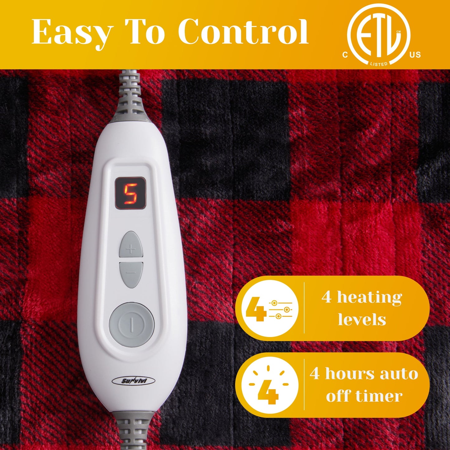 Mayincolor Heated Blanket 50" x 60", Heating Electric Throw Blanket, 10 Heat Settings, 12 Hours Auto Off, Machine Washable, ETL Certified, Overheating Protection