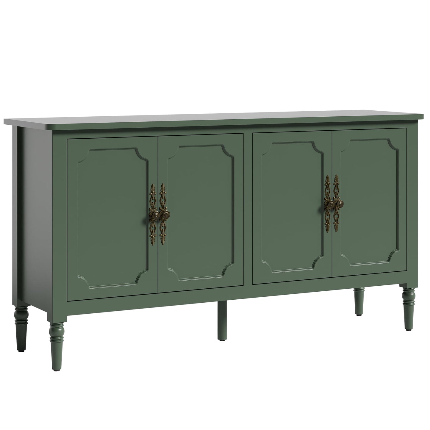 May in Color 58" Wood Buffet Cabinet, Mid-Century Modern Console Cabinet, with 4 Door & Media Storage, for Entryway, Living Room, Dining Room, Bedroom, Green