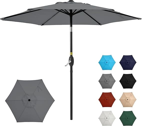 7.5ft Outdoor Patio Umbrella, Patio Umbrella, Market Umbrella, Luxury Metal Pole Umbrella with Push Button Tilt and Crank, 6 Ribs, Polyester Canopy