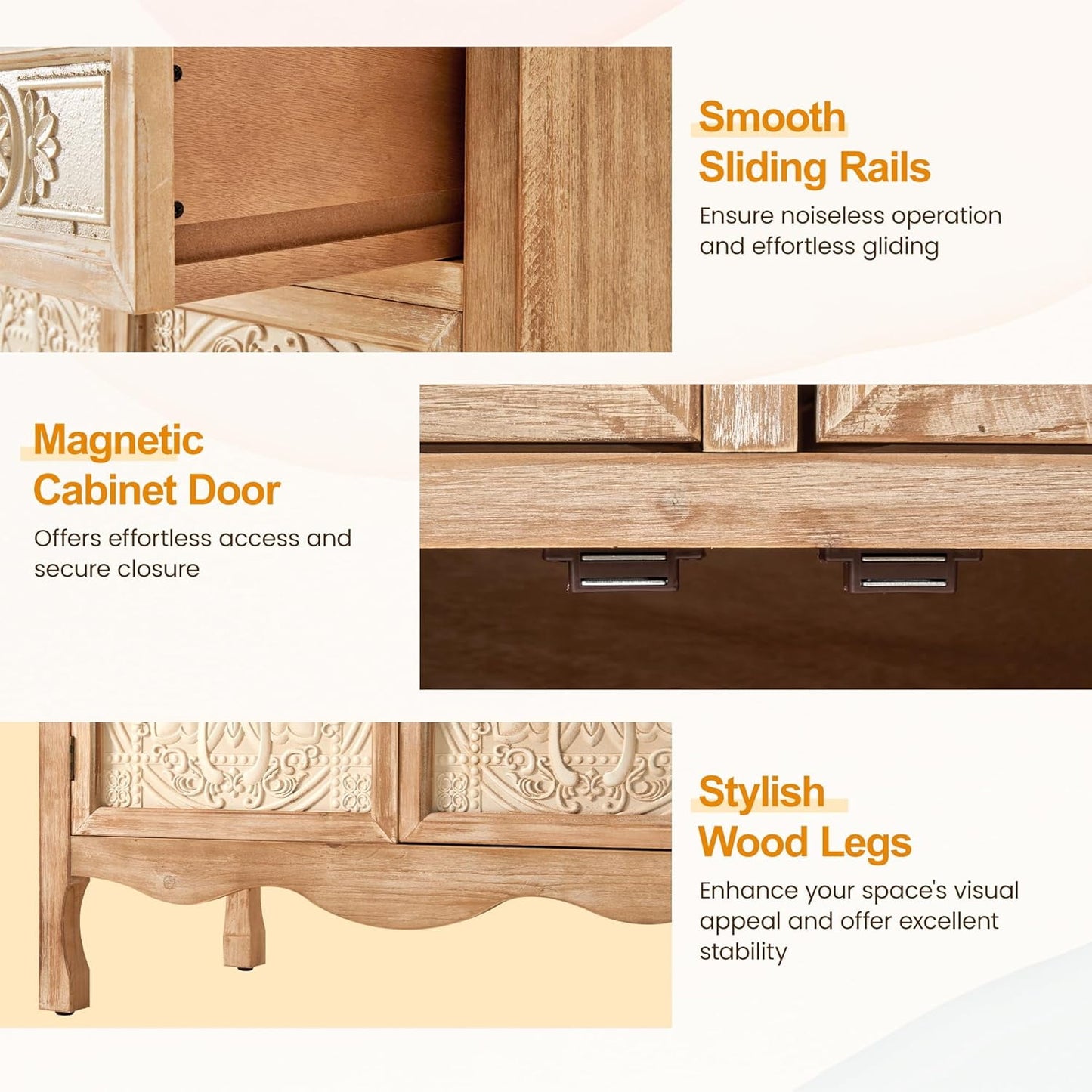 RoyalCraft Kitchen Pantry Storage Cabinet with 2 Doors and 2 Drawers, 48'' Tall Pantry Cabinet, Wood Storage Cabinet for Kitchen, Dining Room, Living Room