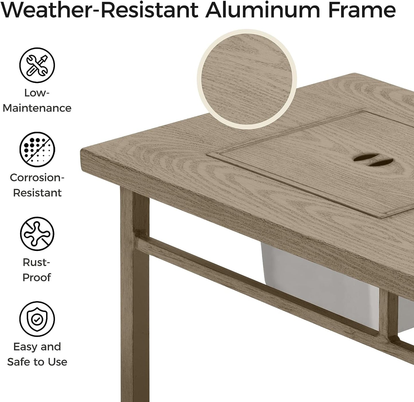 Royalcraft Aluminum Propane Fire Pit Table, 47" 50,000 BTU Multifunctional Fire Table with CSA Certification, 4.5 Gallons Ice Bucket, and Lava Rocks, 3-in-1 Coffee Table for Outdoor Patio, Grey