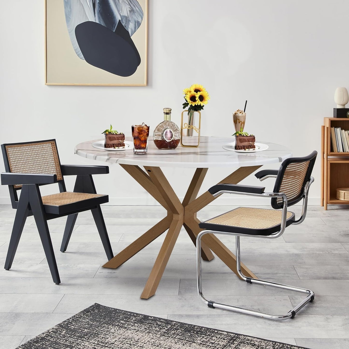 Superjoe  Mid Century Modern Round Table for 4-6 Person, 47" Dining Table for Home, White