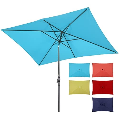 Mayincolor 6.5 x 10 Ft Rectangular Patio Umbrella Aluminum Pole, Outdoor Table Market Umbrella with Crank, 6 Steel Ribs, Polyester Canopy, Turquoise