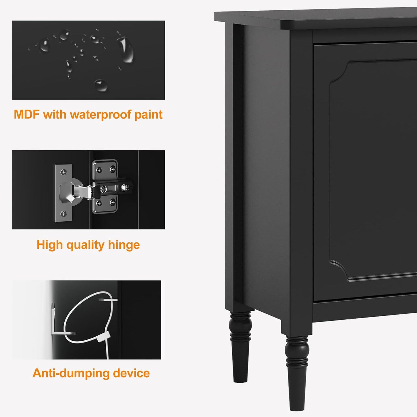 RoyalCraft Storage Cabinet with 2 Doors & 3 Drawers, Mid-Century Sideboard Cabinet with Adjustable Shelves, Wood Buffet Cabinet with Turned Legs, Ideal for Entryway, Living Room, Dining Room