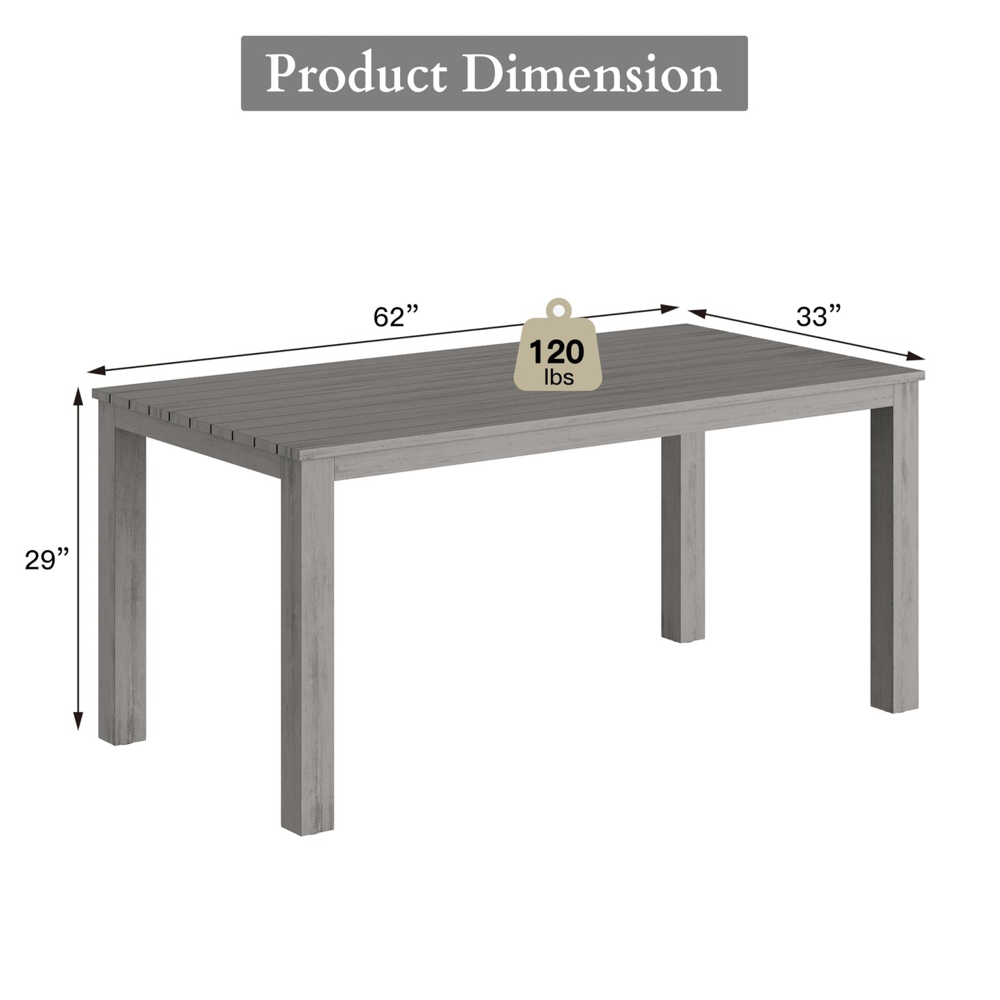 May in Color Wooden Aluminum Dining Table, Grey Outdoors Aluminum Table
