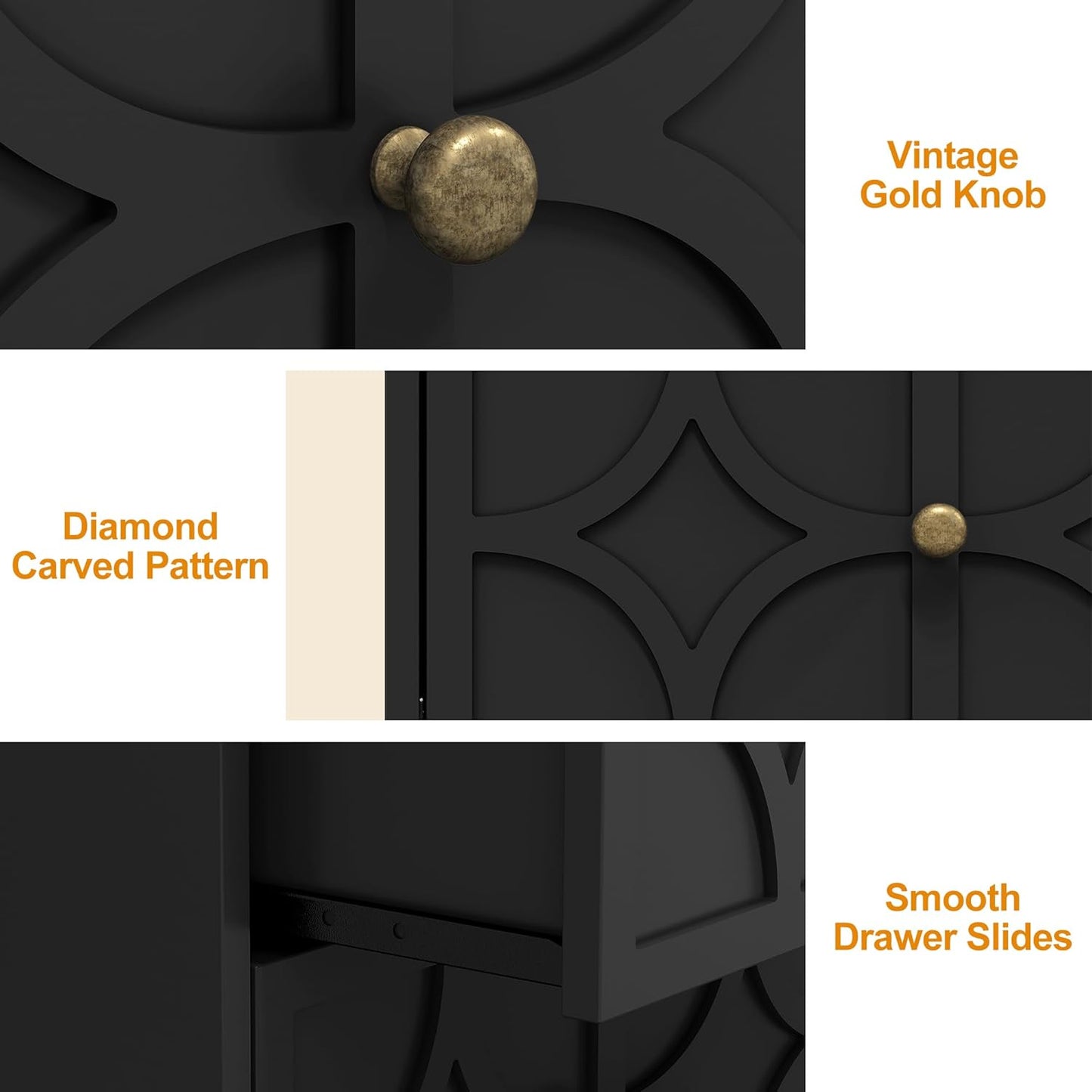 RoyalCraft Large Nightstand with 2 Drawers, Modern Side Table with Charging Station, Accent End Table with Diamond Carvings, Storage Cabinet for Living Room, Bedroom, Entryway