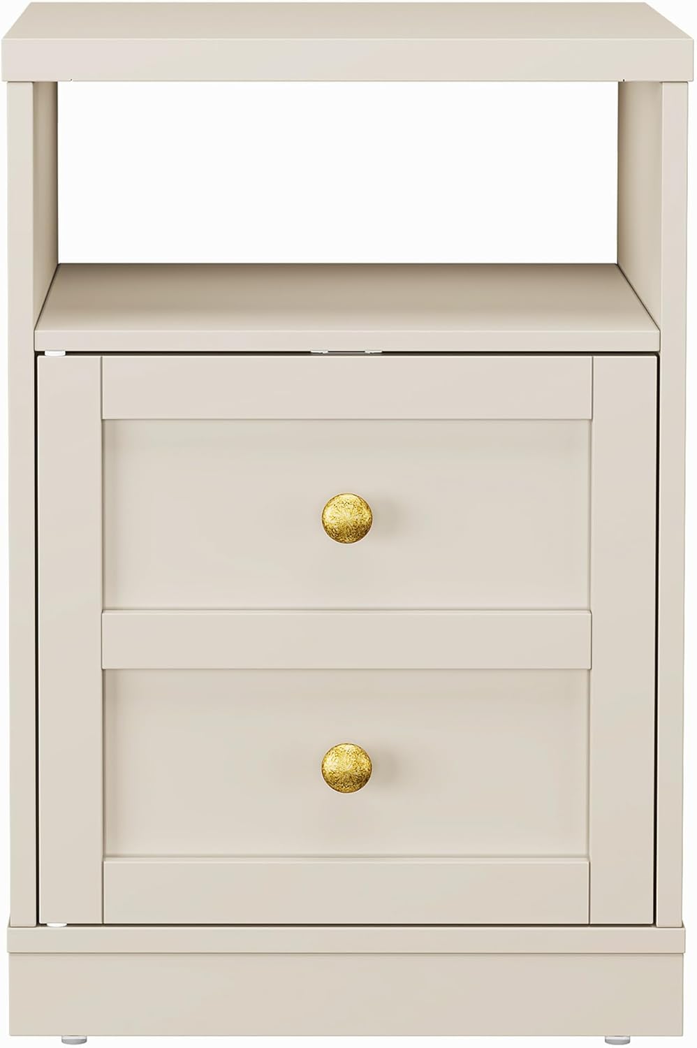 Royalcraft Nightstand with Storage Shelf and Door, Faux two-drawer Design Side Table , Modern Night Stand for Bedroom Dorm, Wood End Table for Living Room Small Spaces