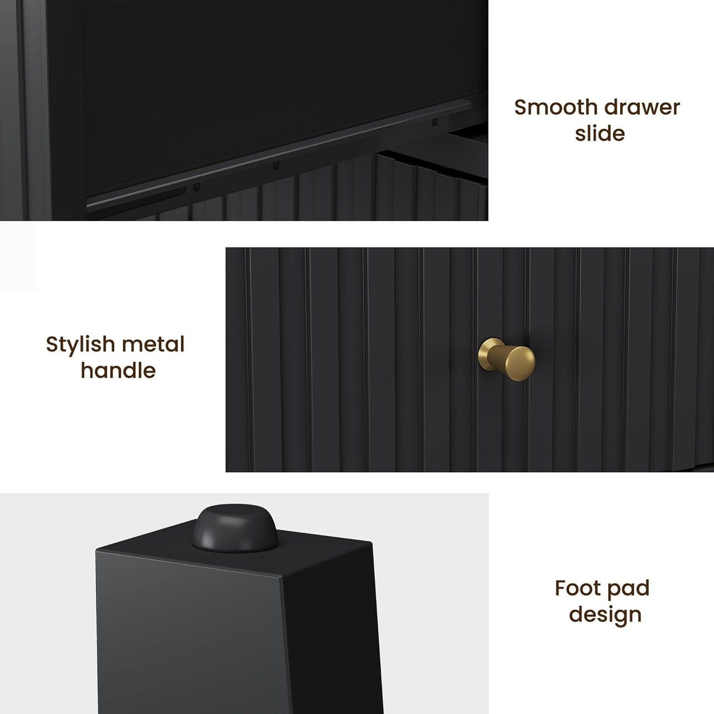 RoyalCraft Fluted Nightstand Set of 2, Modern Wooden Sofa Table with 2 Drawers for Small Spaces, Tall End Table for Bedroom, Living Room, Couch Coffee Table