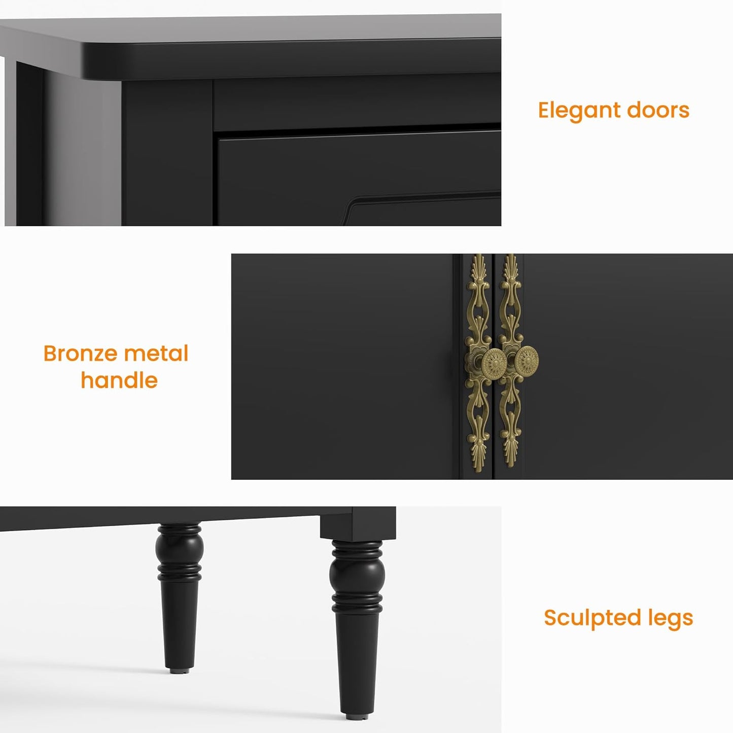 RoyalCraft Storage Cabinet with 2 Doors & 3 Drawers, Mid-Century Sideboard Cabinet with Adjustable Shelves, Wood Buffet Cabinet with Turned Legs, Ideal for Entryway, Living Room, Dining Room