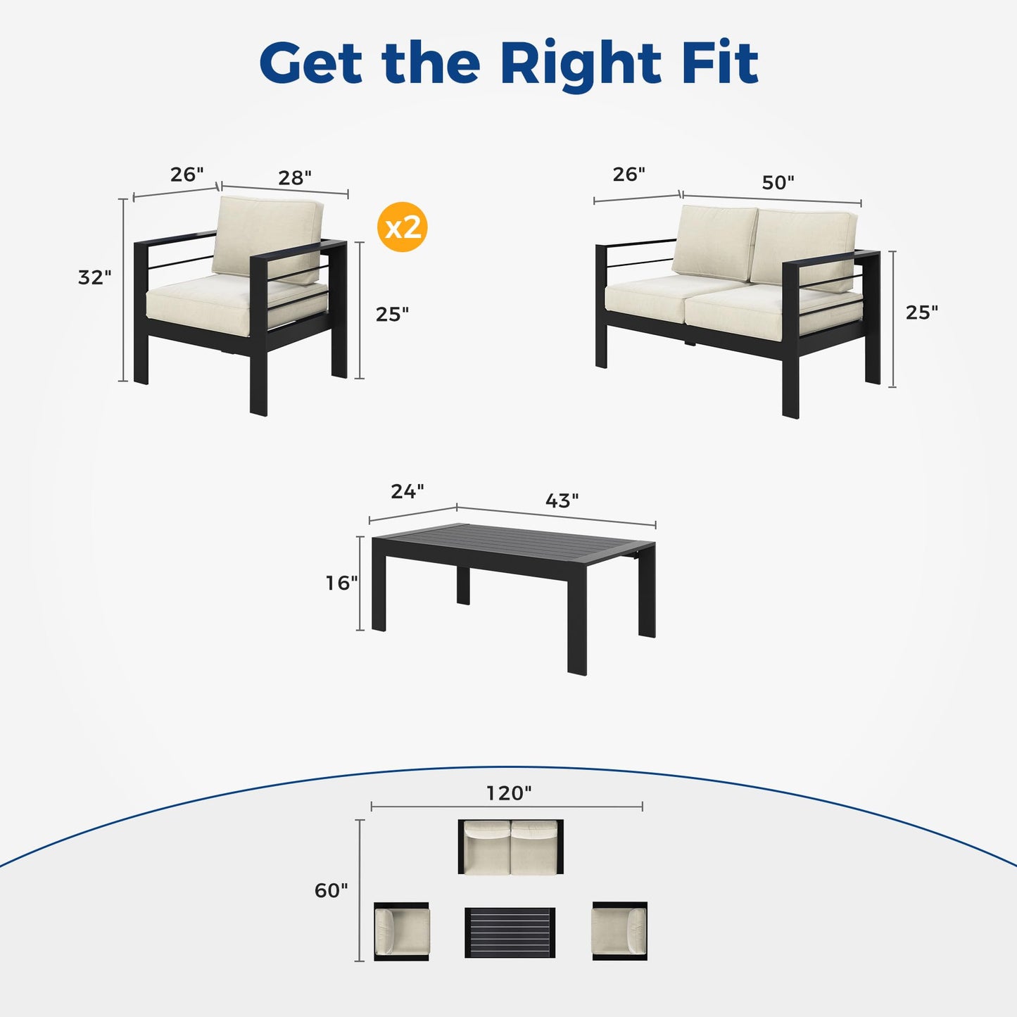 CozyHome Aluminum Outdoor Patio Furniture Set, 4 Pieces Modern Patio Sectional Sofa Conversation Set, Outdoor Seating Set with Coffee Table for Deck Garden Backyard, Beige