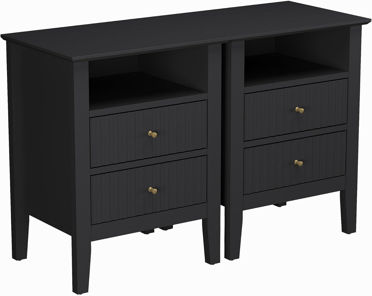 RoyalCraft Fluted Nightstand Set of 2, Modern Wooden Sofa Table with 2 Drawers for Small Spaces, Tall End Table for Bedroom, Living Room, Couch Coffee Table