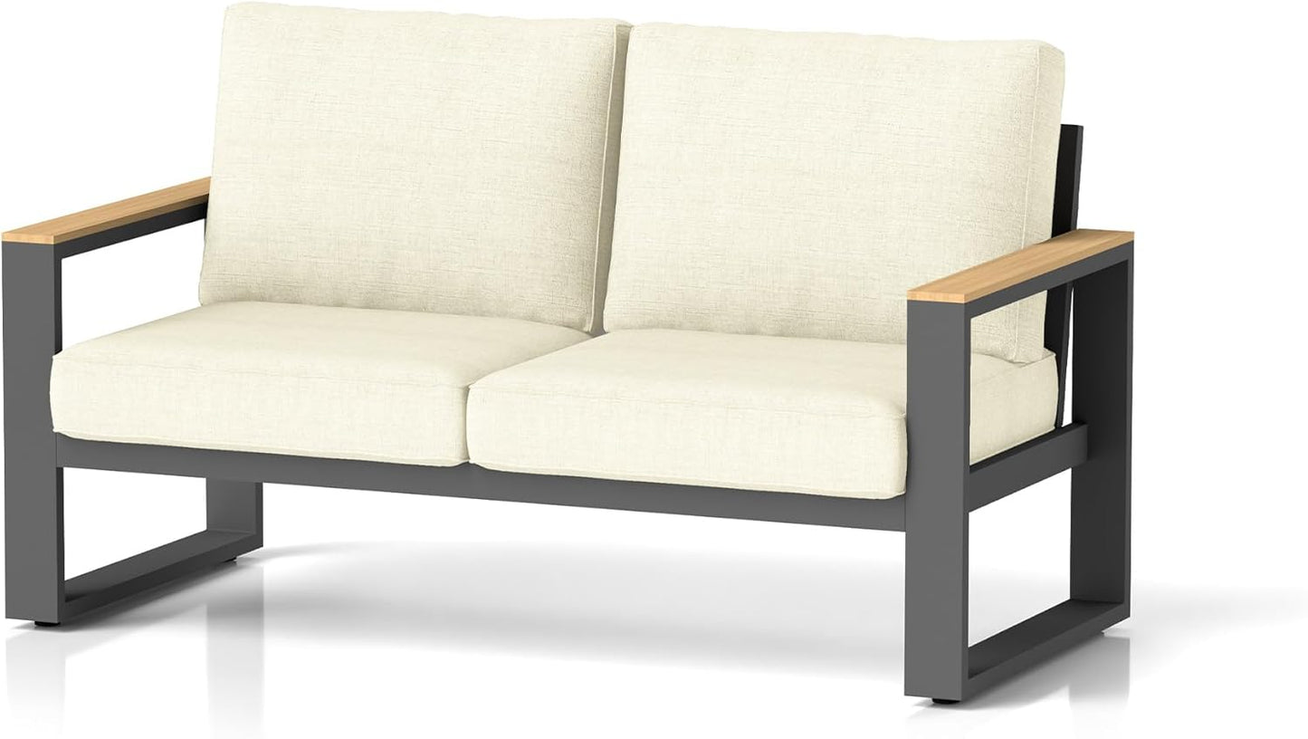 May in Color Aluminum Outdoor Loveseat, All-Weather Metal Patio Furniture Sofa, Patio Sofa Chair for Porch Backyard Garden, Beige