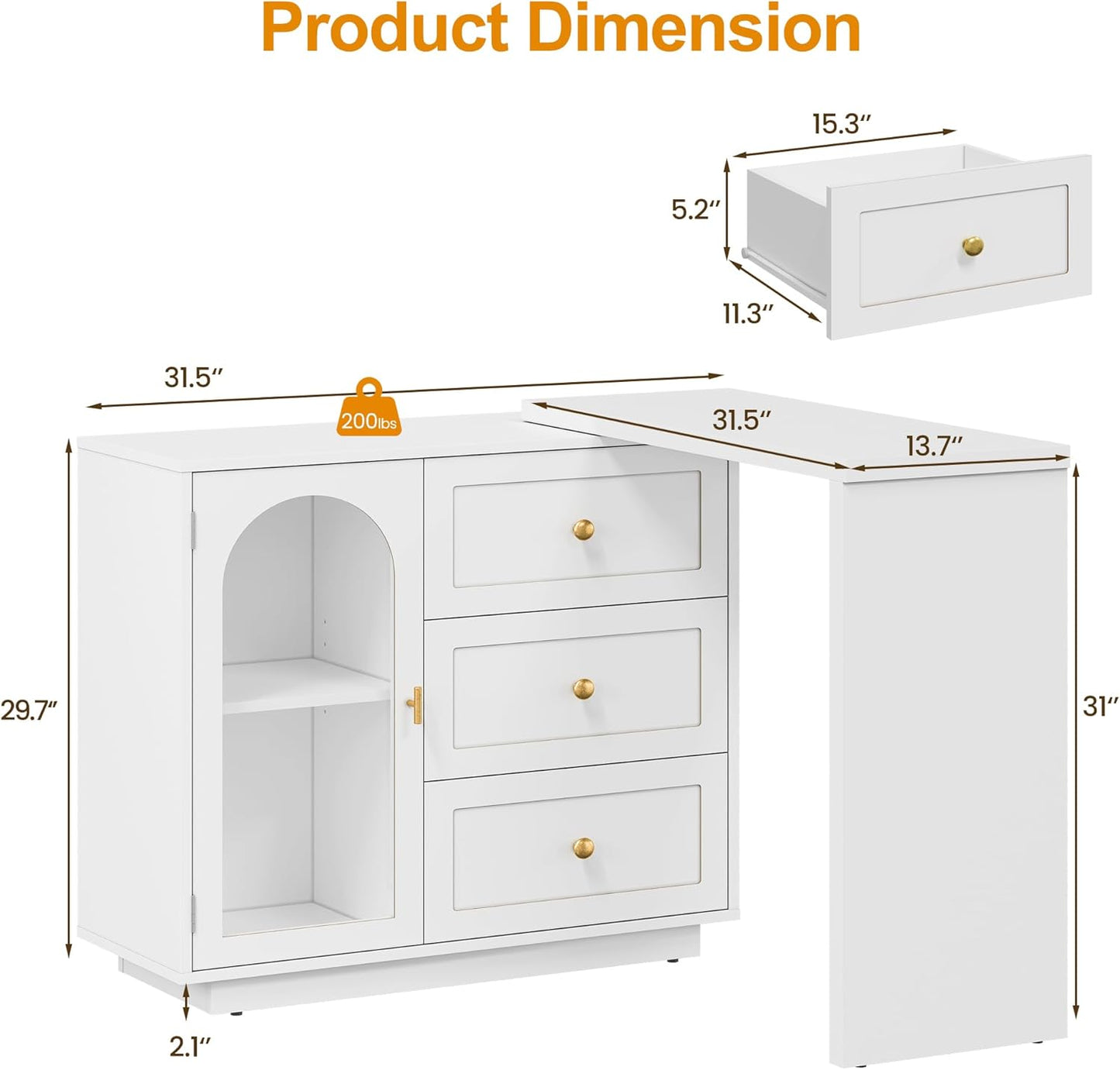 RoyalCraft 59¡± Large Extendable Makeup Vanity Desk, Corner Vanity Table with 3 Drawer & 1 Door, Modern Dressing Table and Chest of Drawers Combo, Accent Vanity for Bedroom, Dressing Room
