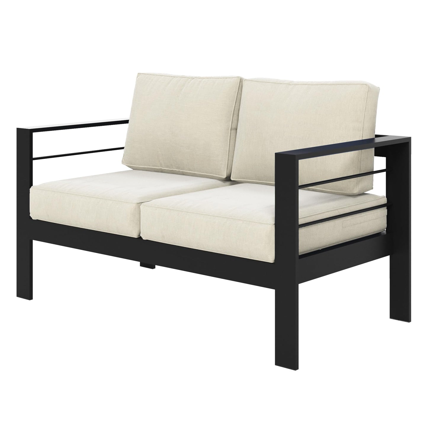 CozyHome Outdoor Loveseat Aluminum Patio Furniture Sofa, All-Weather Metal Outdoor Couch with Cushions,Beige