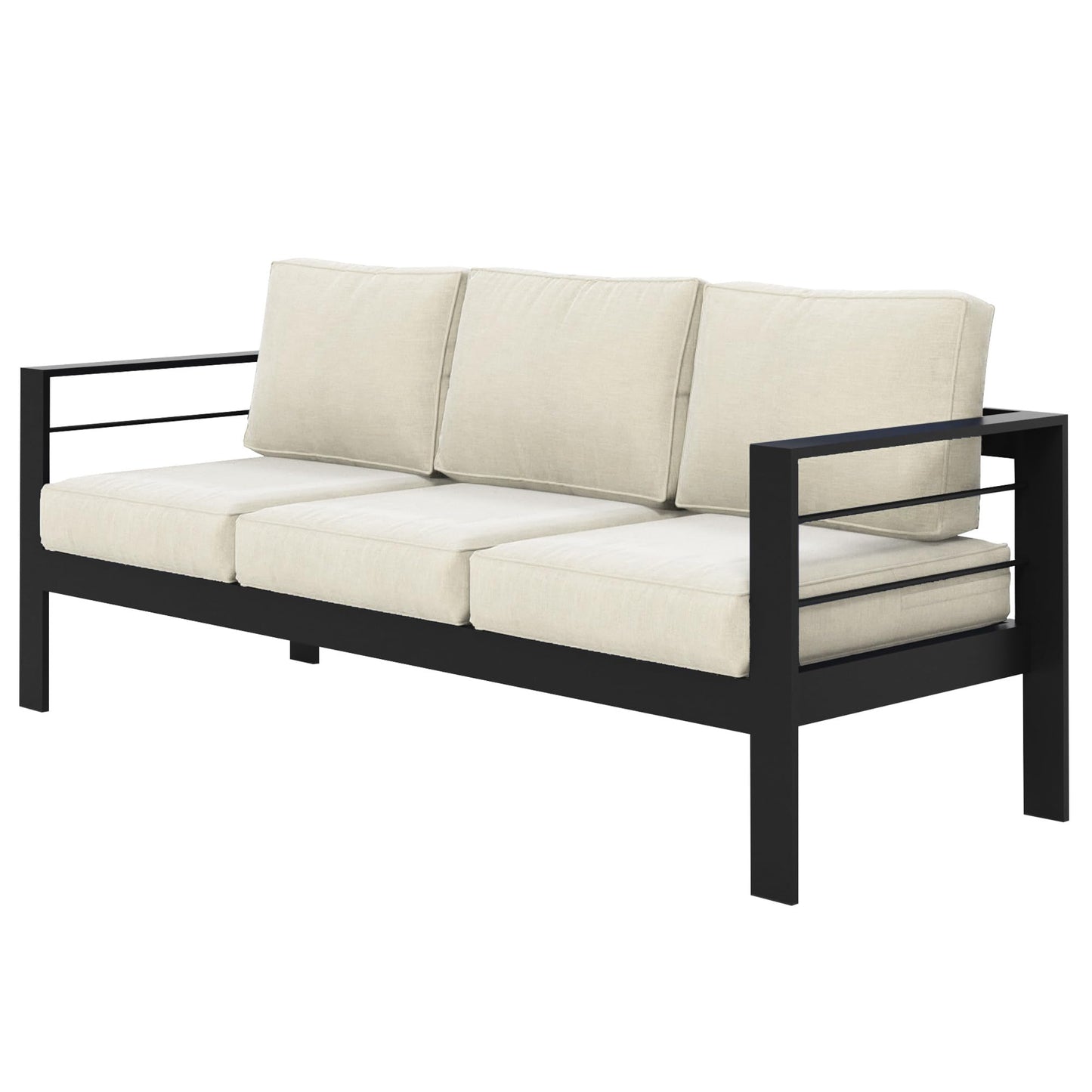 CozyHome Outdoor Couch Aluminum Patio Furniture Sofa, 3-Seat All-Weather Metal Outdoor Patio Furniture with Cushions,Beige
