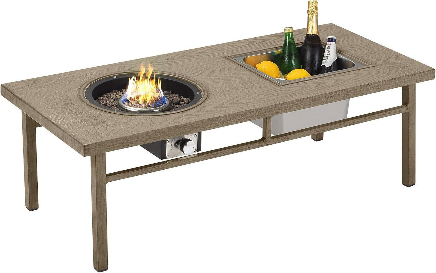 Royalcraft Aluminum Propane Fire Pit Table, 47" 50,000 BTU Multifunctional Fire Table with CSA Certification, 4.5 Gallons Ice Bucket, and Lava Rocks, 3-in-1 Coffee Table for Outdoor Patio, Grey