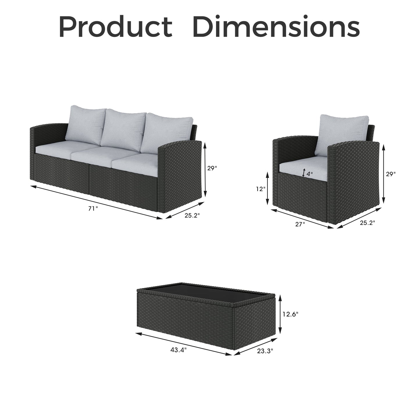 Royalcraft 4 Pieces Patio Furniture Set, All Weather PE Wicker Rattan Outdoor Sectional Sofa with Storage Box and Cushion, Outdoor Furniture for Lawn Backyard Poolside Porch