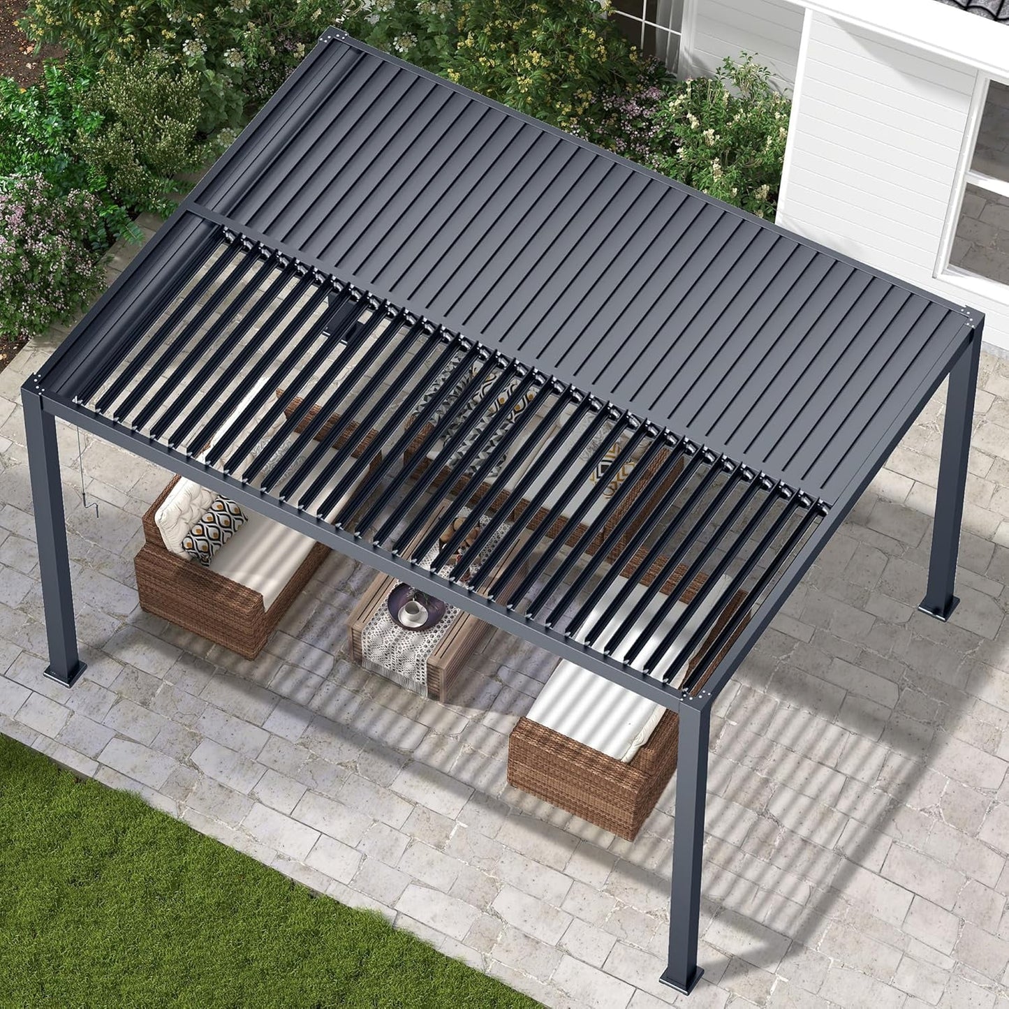 RoyalCraft 10'x13' Adjustable Louvered Pergola, Heavy-Duty Aluminum Outdoor Pergola, Metal Hardtop Pergola with Adjustable Roof for Patio, Deck, Garden, Yard, Grey