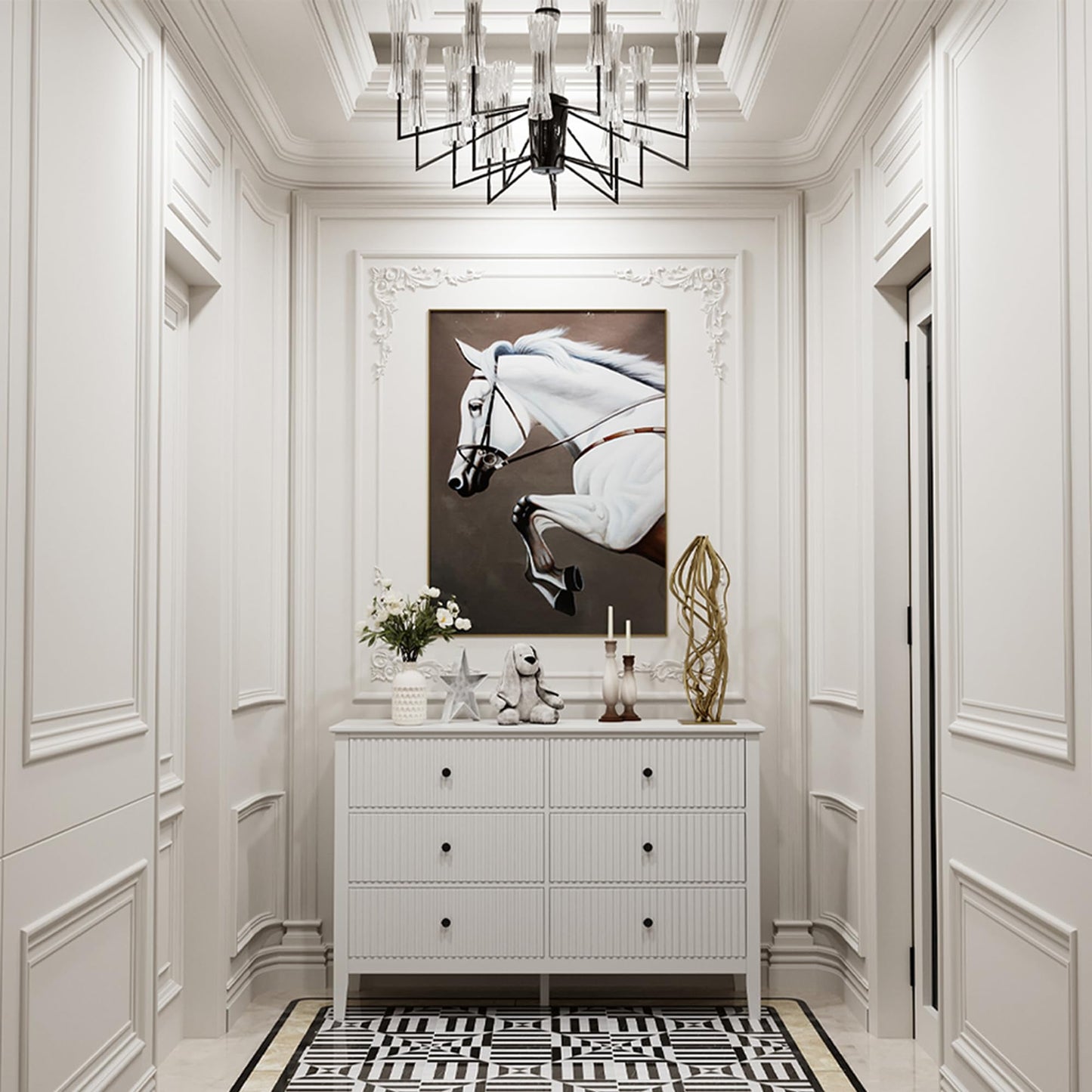 RoyalCraft White Fluted 6 Drawer Dresser for Bedroom, Modern Chest of Drawers, Wood Dresser for Storage Clothes, Wooden Storage Cabinet for Bedroom, Hallway, Living Room, Entryway