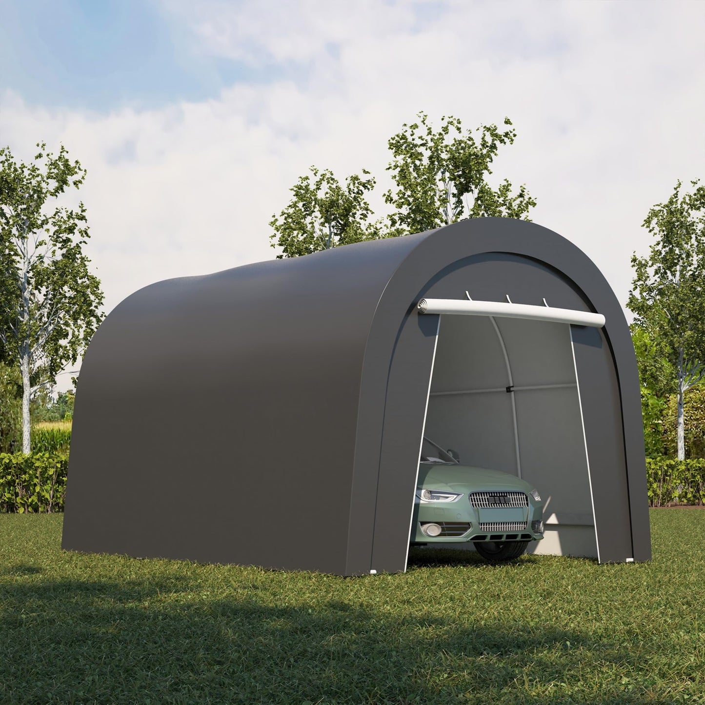 Heynemo Domed Carport, Portable Garage with 2 Roll up Doors, Heavy Duty Car Canopy Party Tent, All-Season Storage Shelter Shed Carport for Motorcycle, Boat, Truck, or Garden Tools, 10' x 20'