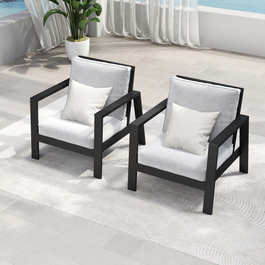 May in Color Aluminum Outdoor Patio Armchair Set of 2, Water-Resistant Metal Patio Single Chairs, Modern Outdoor Conversation Set for Deck Garden Poolside, Grey