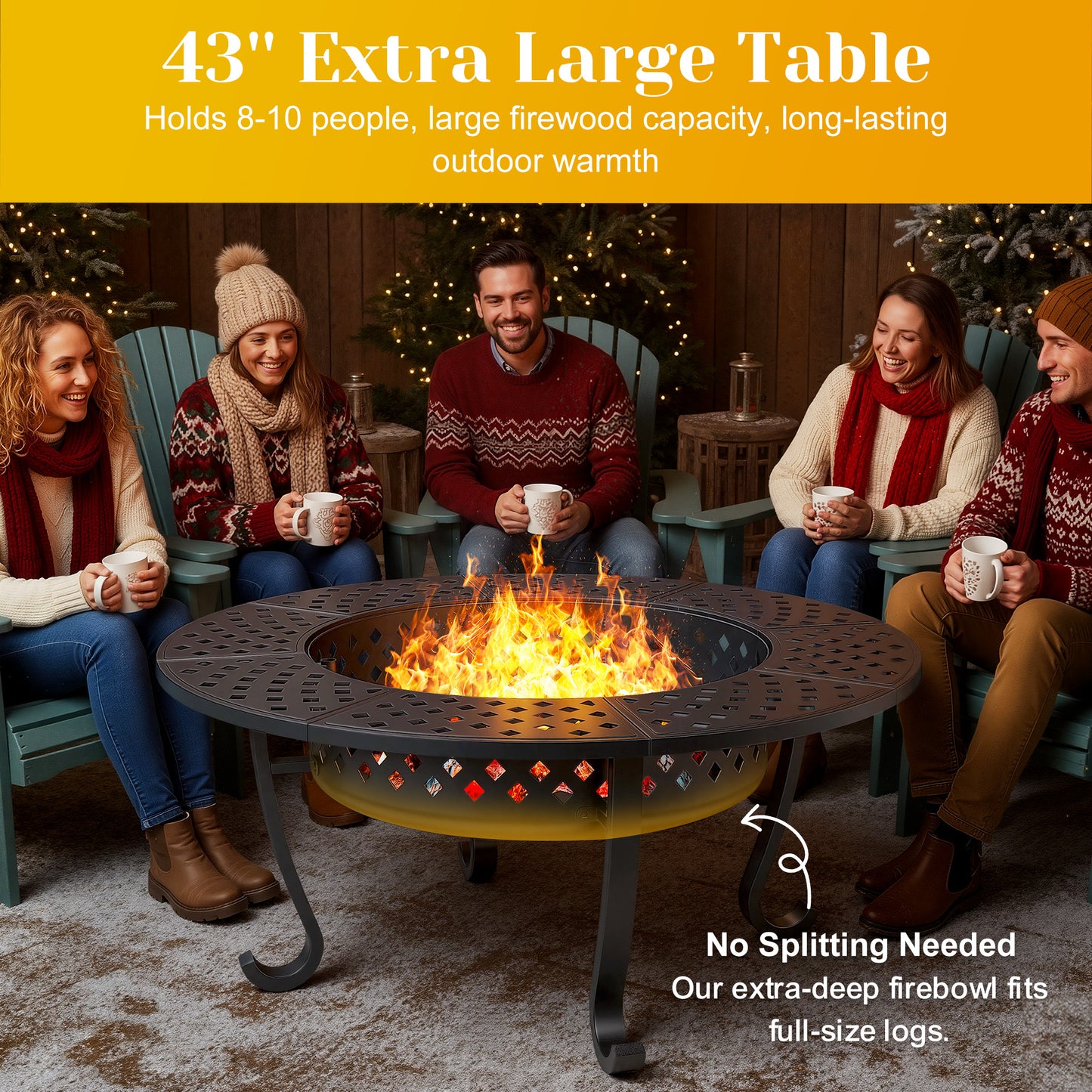 43'' Fire Pit with 2 Grills, Outdoor Wood Burning Fireplace with Lid and Fire Poker, BBQ & Bonfire & Round Metal Table 3 in 1 for Patio, Backyard, Garden, Black