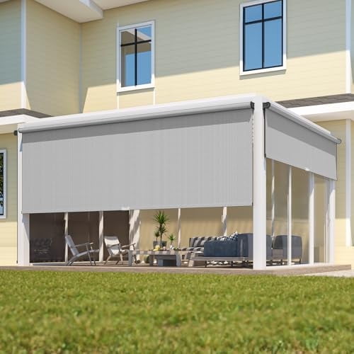 Mayincolor Outdoor Roller Shades for Patio with New Operation Mode, Upgraded Materials 420GSM Patio Shades Roller Up Outdoor with 95% UV Protection, Outdoor Blinds for Patio Proch, Gray