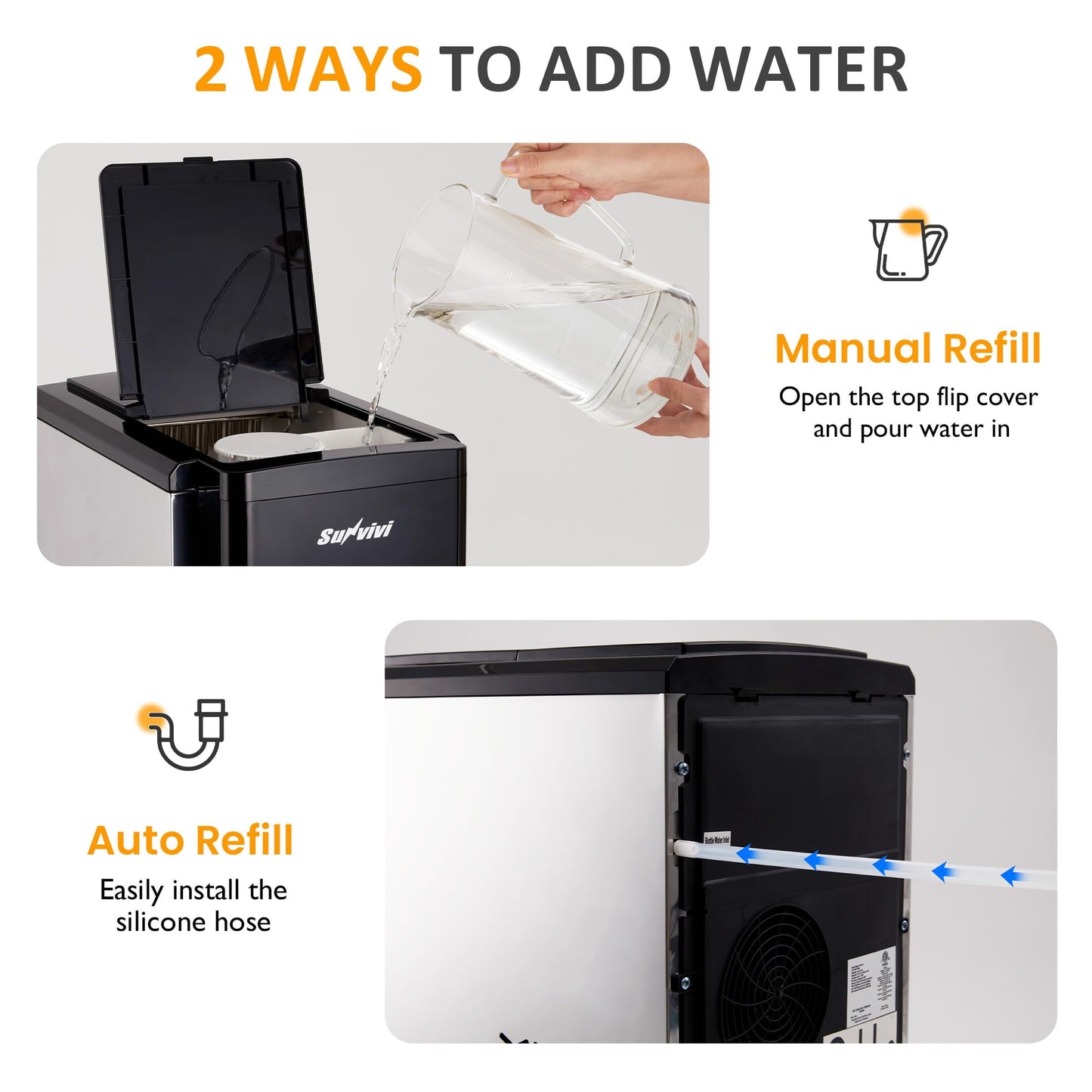 Royalcraft 3 in 1 Water Dispenser with Ice Maker, Ice Crushing & Ice Water, Nugget Ice Maker Countertop, 44lbs in 24Hrs, 12 Ice Cubes in 6 Mins, Ice Dispenser, Ideal for Home, Kitchen, RV