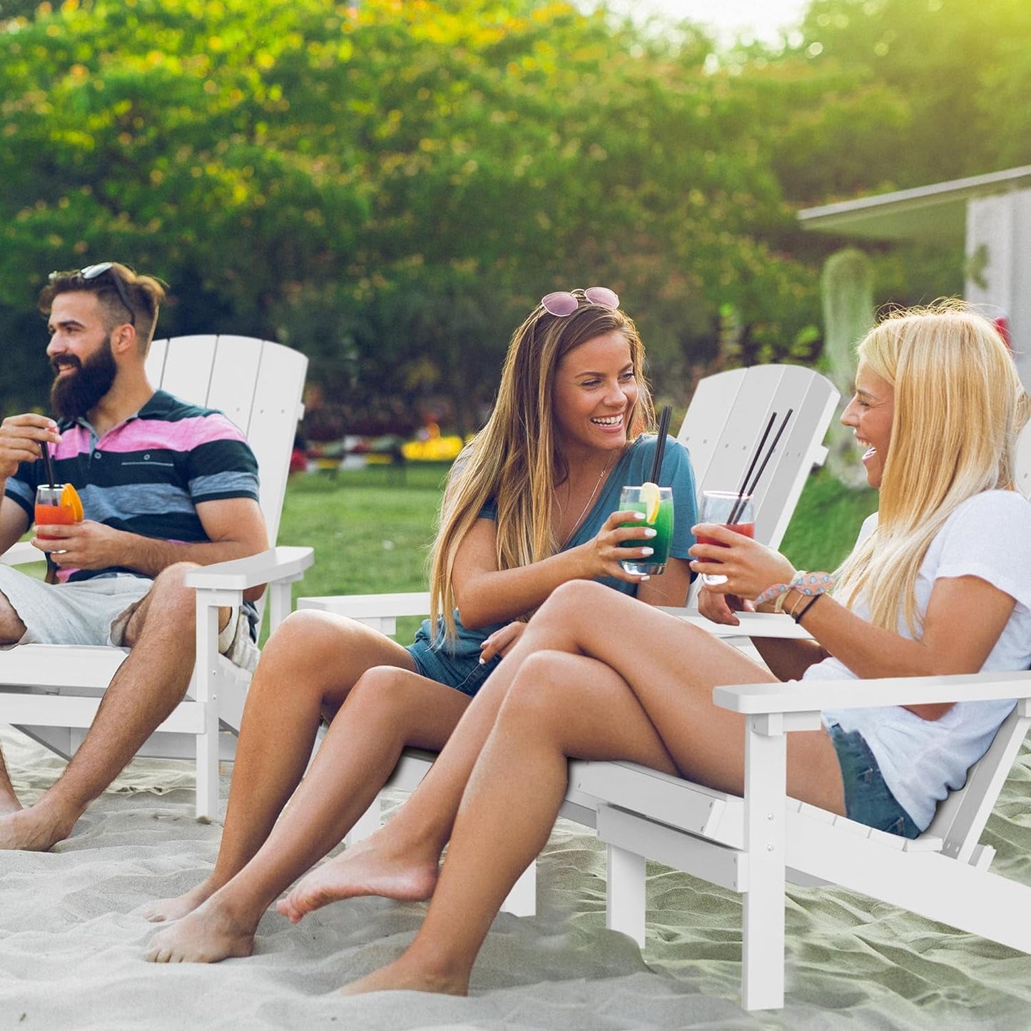Royalcraft Adirondack Chairs, Weather Resistant Hips Plastic Fire Pit Chairs, Modern Poly Adorondic Outside Chairs, 350 LBS Adirondack Chair for Easy Assembly, White