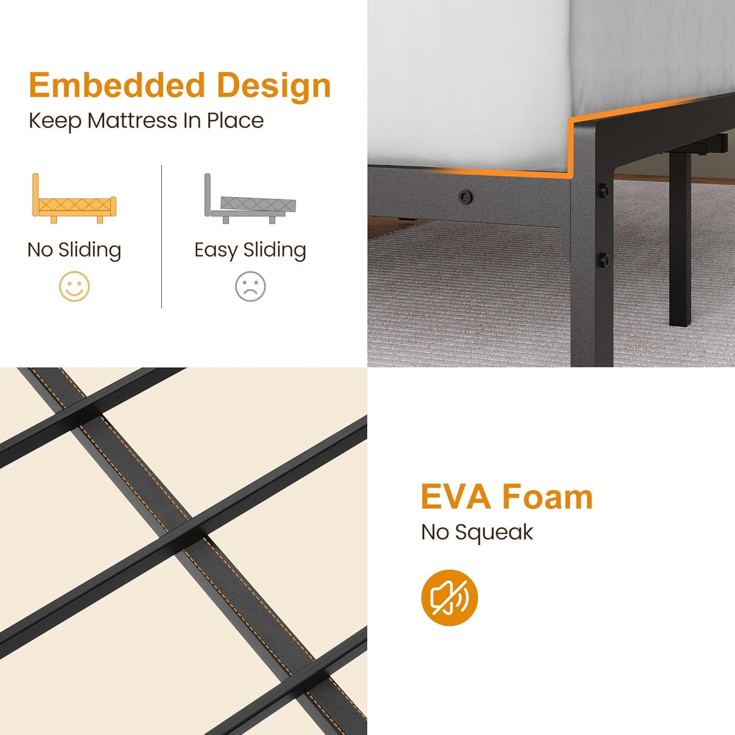 Royalcraft Bed Frame with Charging Station, Platform Bed with Metal Slats, Upholstered Headboard with Storage Shelves, No Box Spring Needed