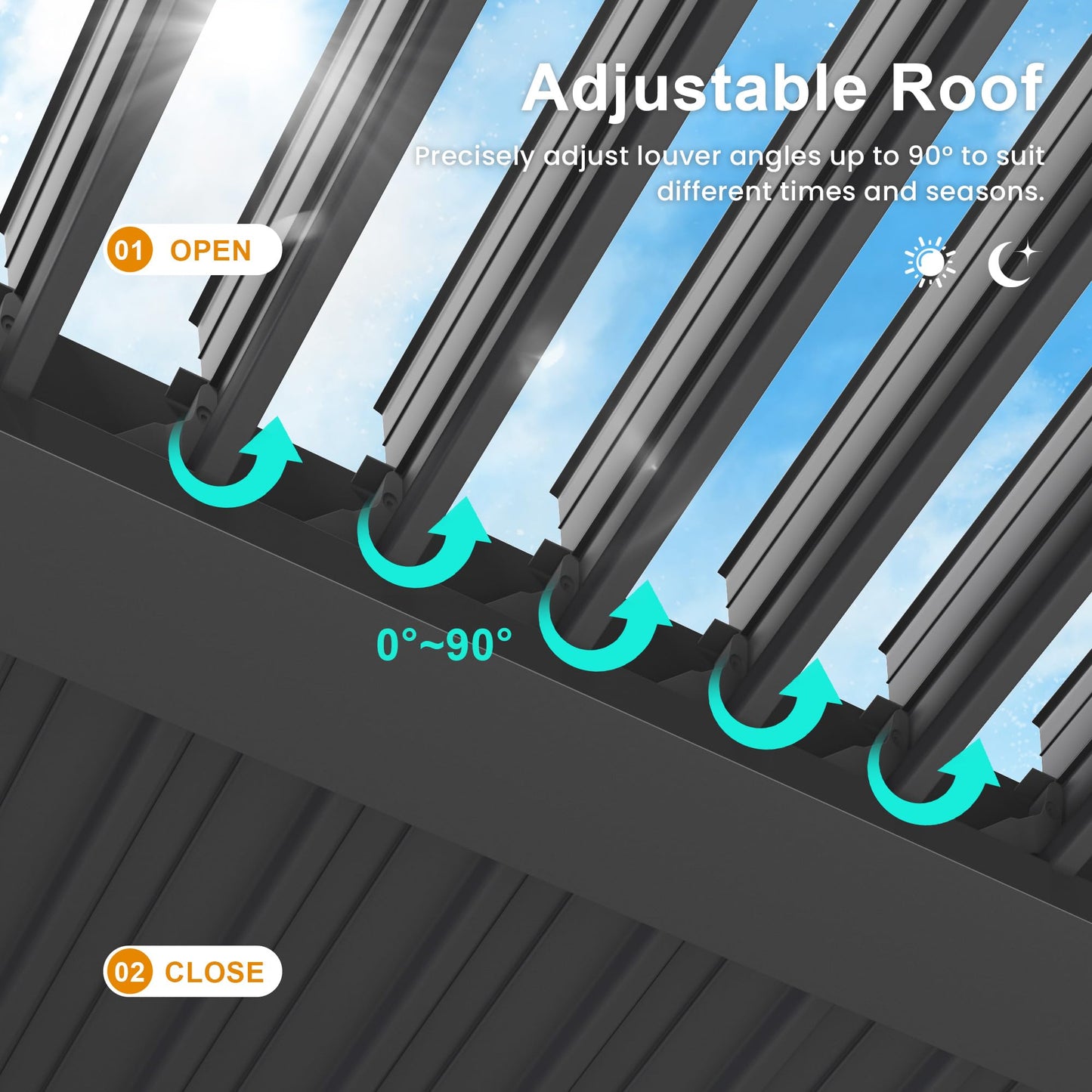 May in Color 10'x12' Adjustable Louvered Pergola, Metal Hardtop Pergola with Adjustable Roof for Patio, Heavy-Duty Aluminum Outdoor Pergola, Deck, Garden, Yard, Black